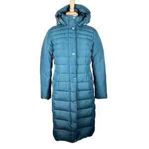 Lands’ End Women’s Down Filled Teal Puffer Coat w/ Removable Hood Medium EUC